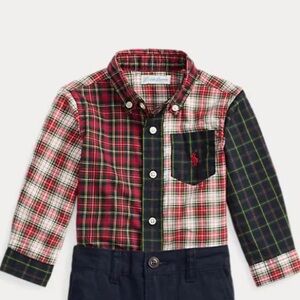 Polo Ralph Lauren - plaid shirt Long Sleeve Mixed Media 
Fun Red and Green 24 m